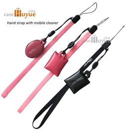 Nylon Strap 7mm black mobile phone strap with a screen cleaner