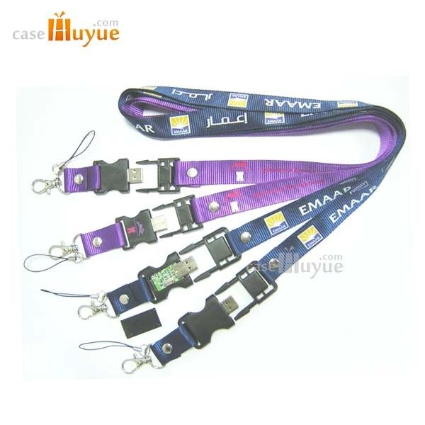 U disk Lanyard with U disk shell and a metal hook nylon Lanyard with silk-screen printing
